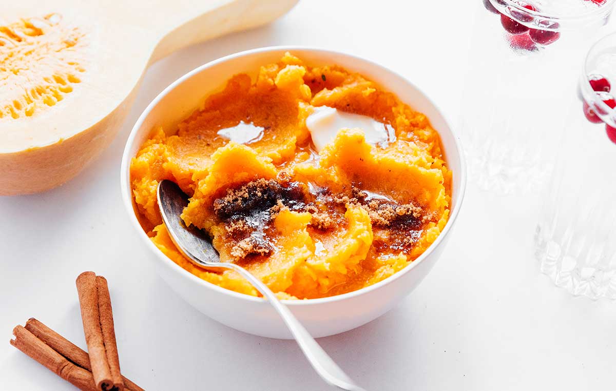 A bowl of sweet mashed butternut squash