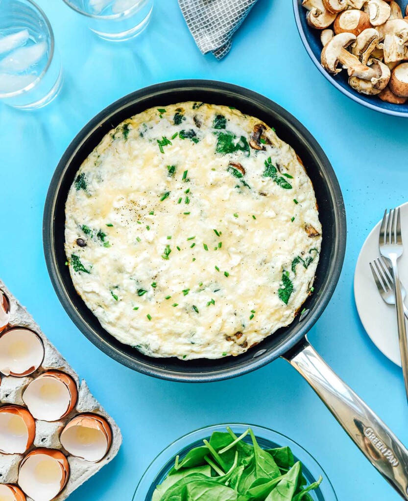 A skillet filled with fresh-out-of-the-oven egg white frittata 