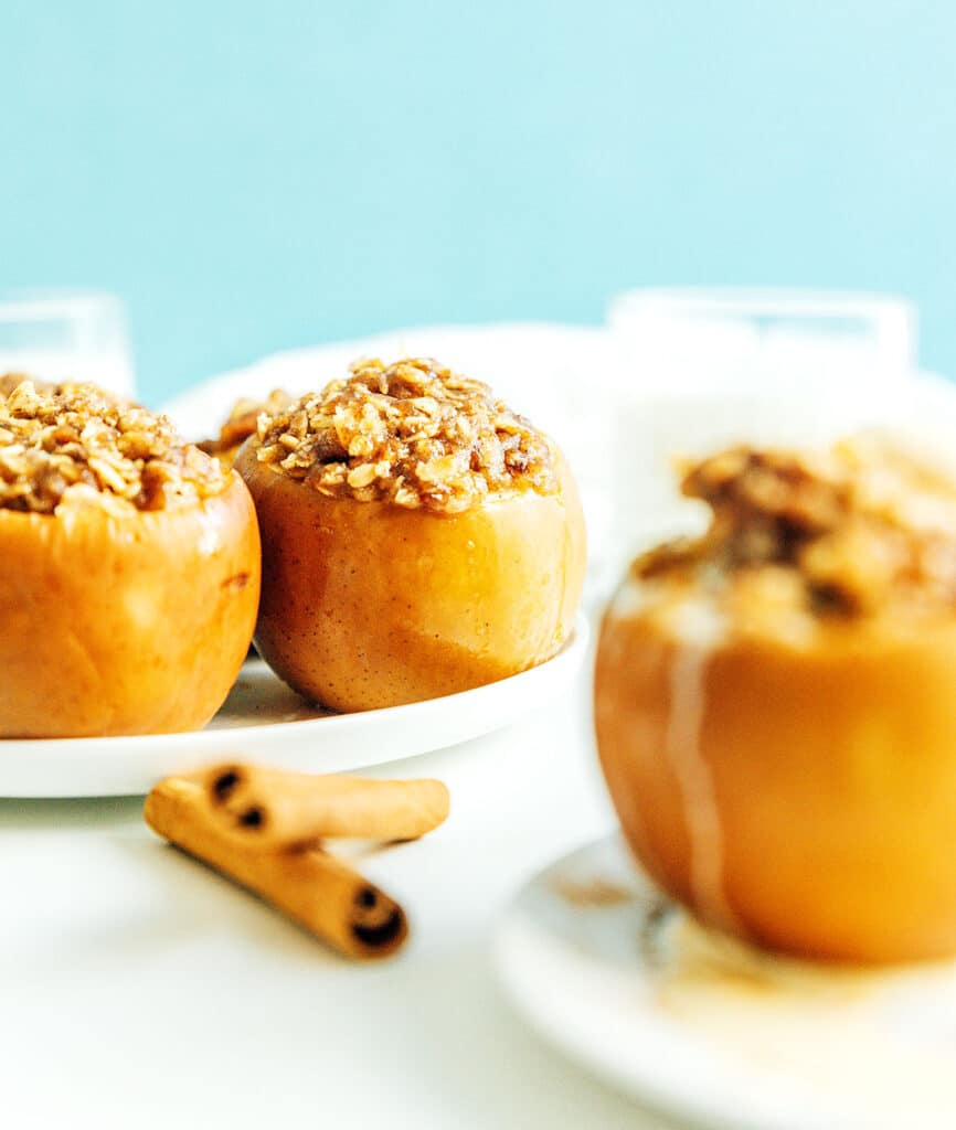 A plate filled with slow cooker stuffed apples