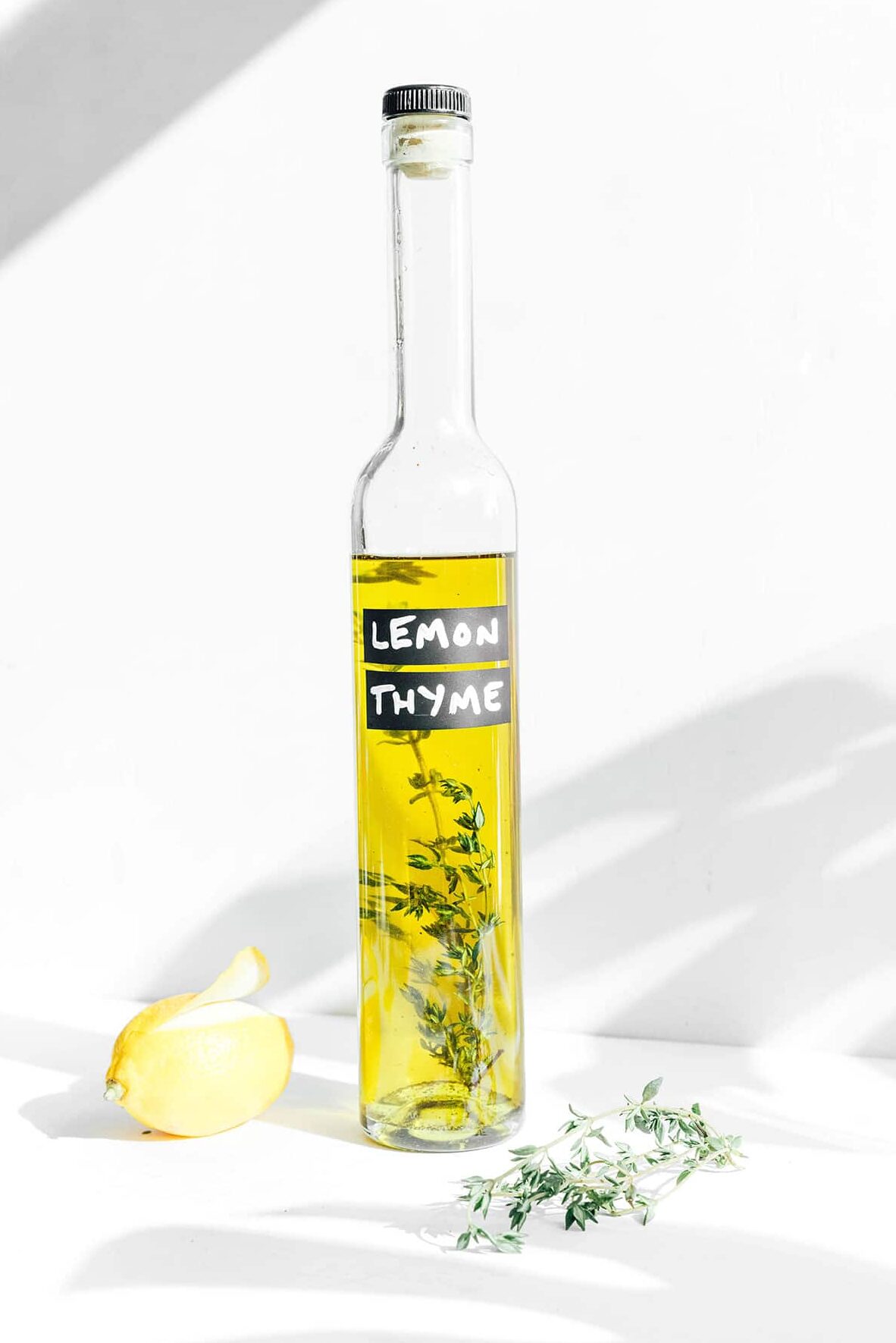 A bottle of lemon thyme infused olive oil