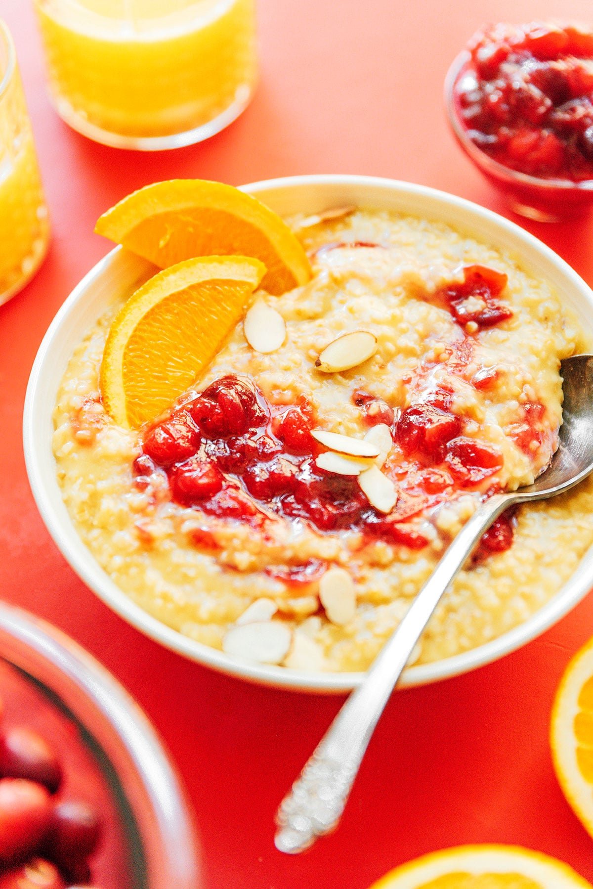 A close up view detailing the texture of cranberry and orange oatmeal