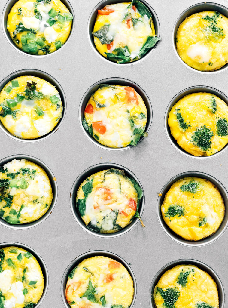 Veggie egg cups baked in a muffin tin.