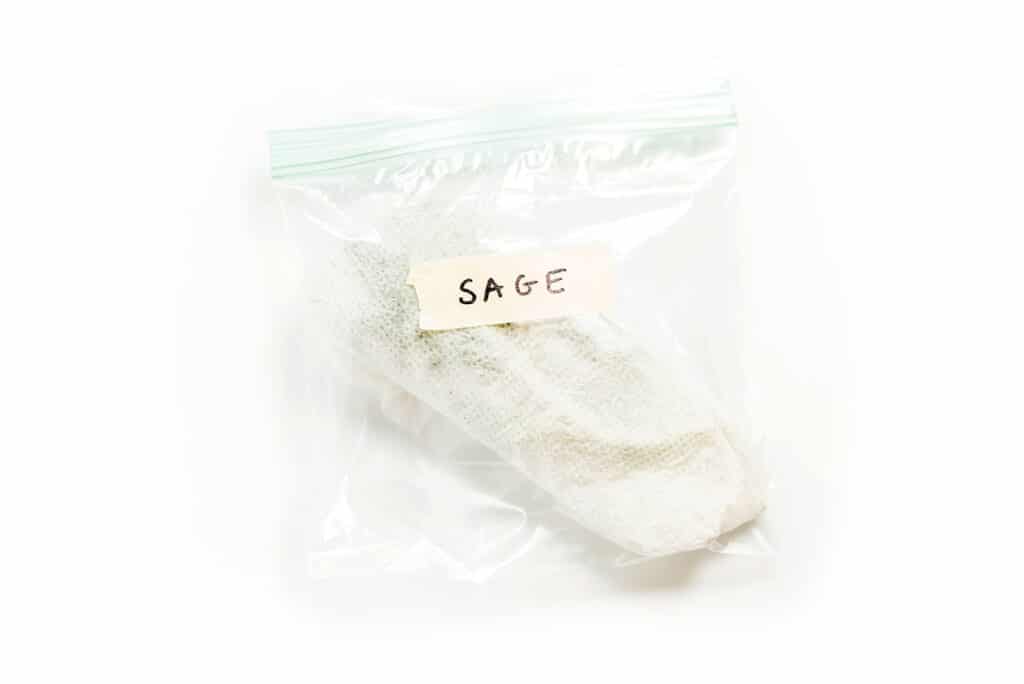 Sage wrapped in a damp paper towel and placed inside a baggie