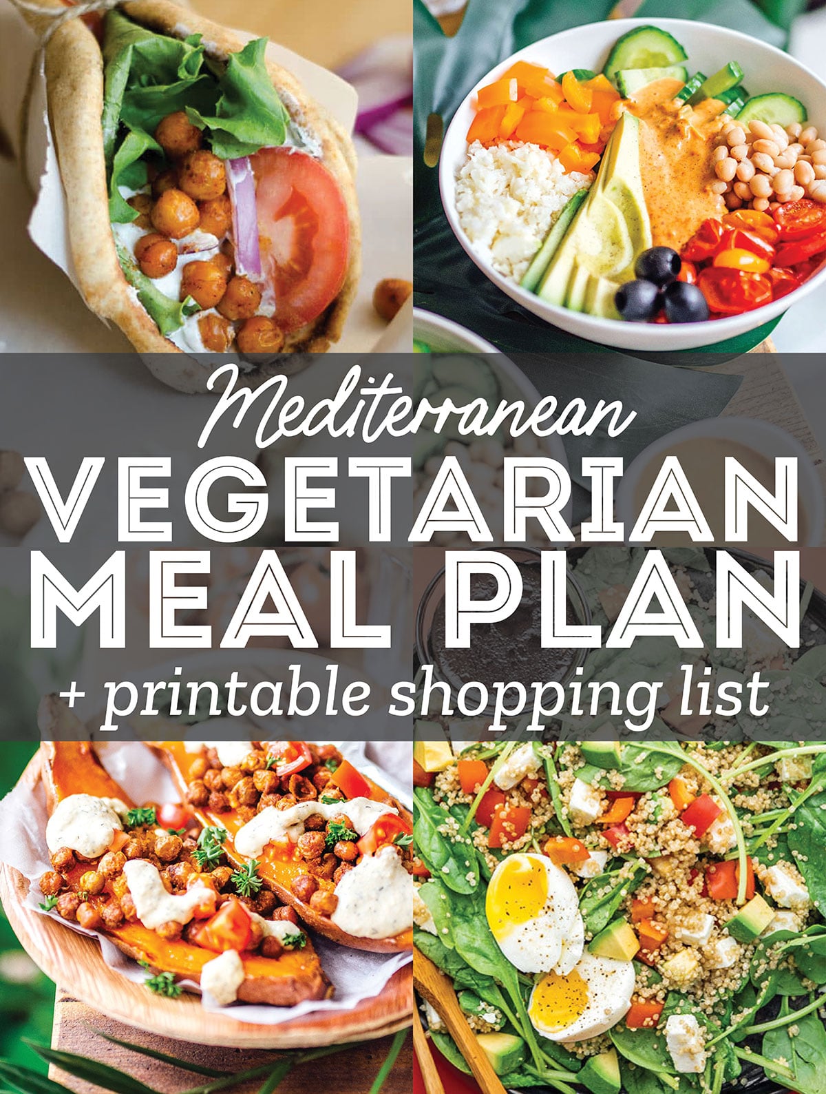 A collage with Mediterranean vegetarian recipes