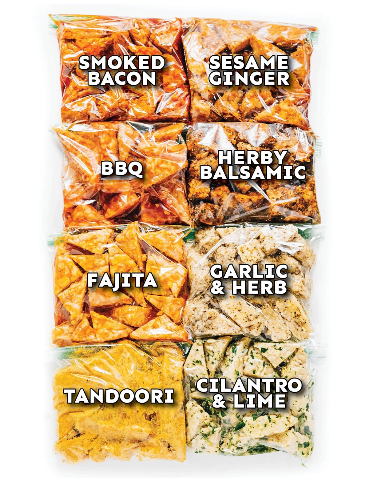 Tempeh slices and marinade in zippered baggies.