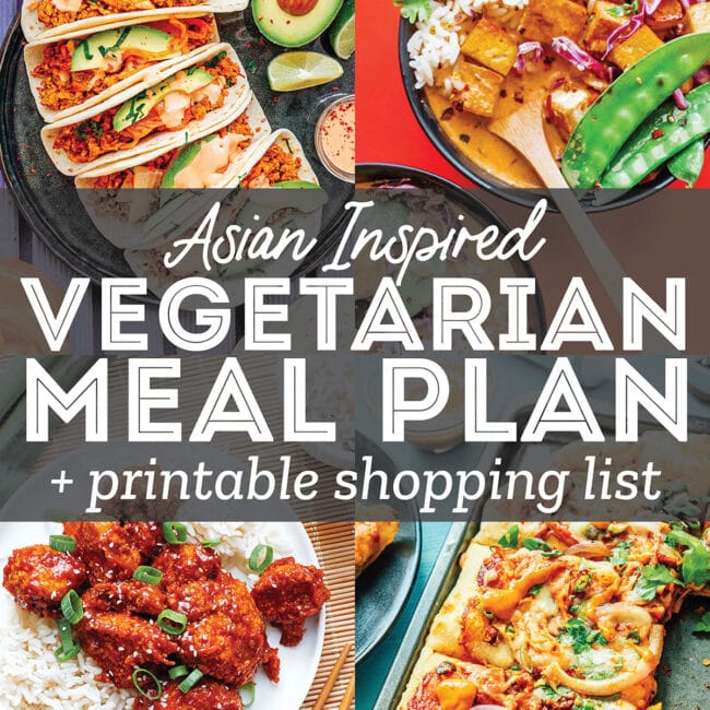 Collage of photos with the text "vegetarian meal plan"
