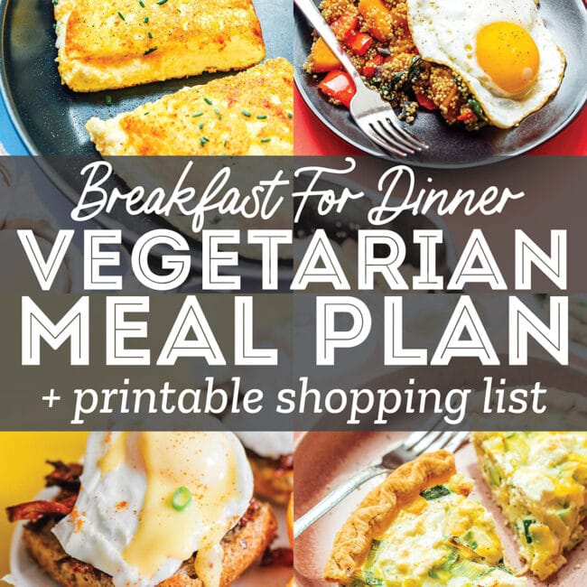 Collage of vegetarian breakfast for dinner recipes