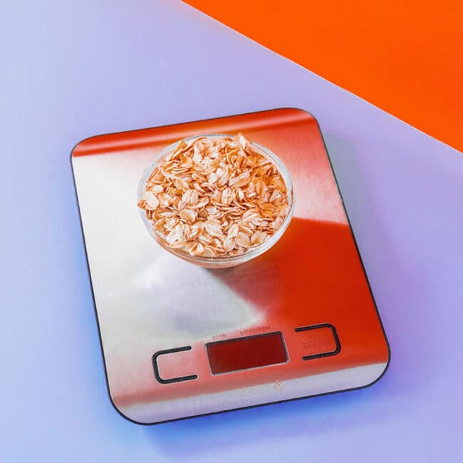 Oatmeal on an electric kitchen scale