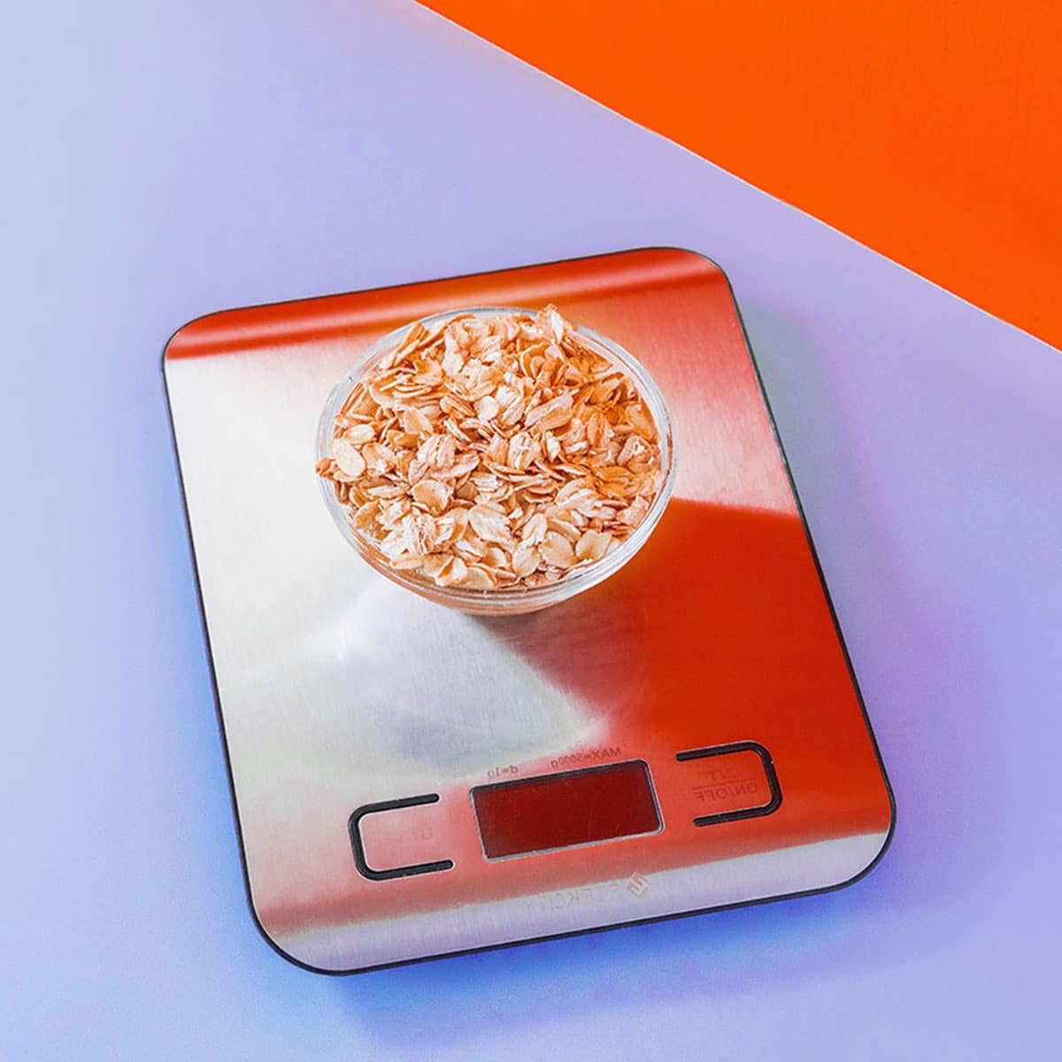 Oatmeal on an electric kitchen scale