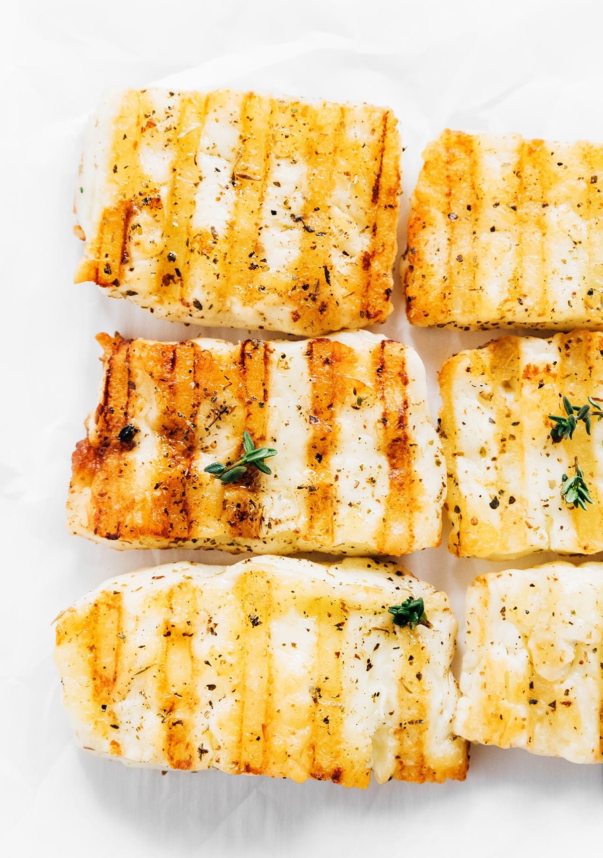Close up photo of grilled halloumi cheese