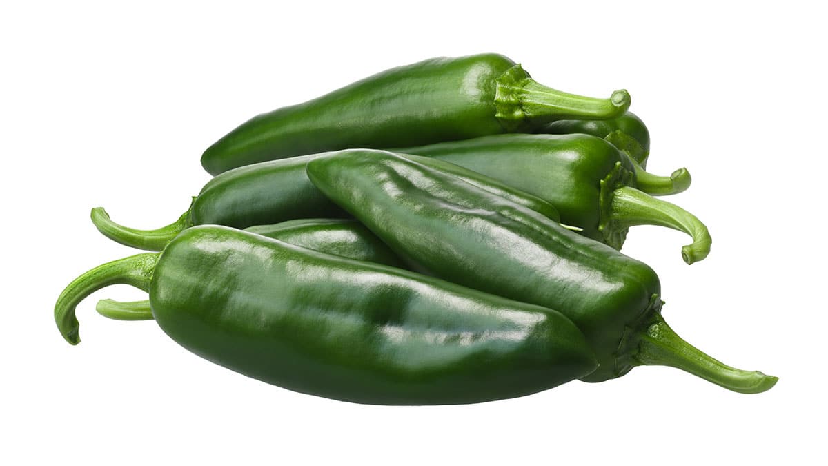 Anaheim peppers on white isolated background.