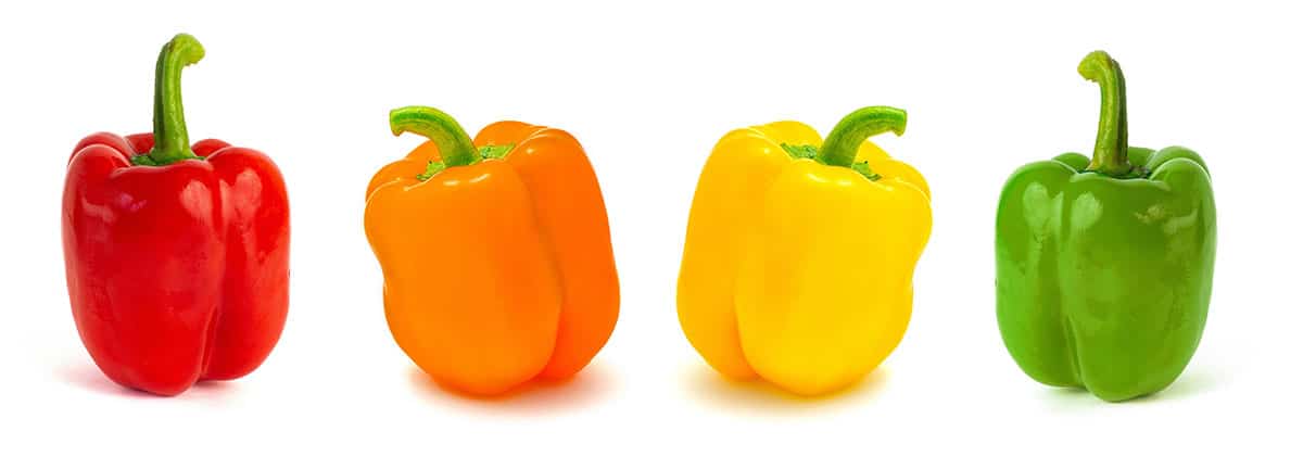 Bell peppers on white isolated background.