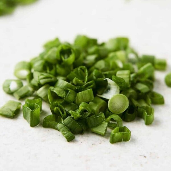 Sliced green onion on a countertop