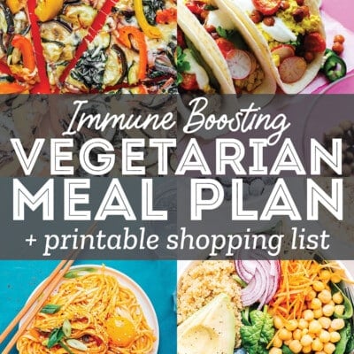 Decorative collage that says "vegetarian meal plan"