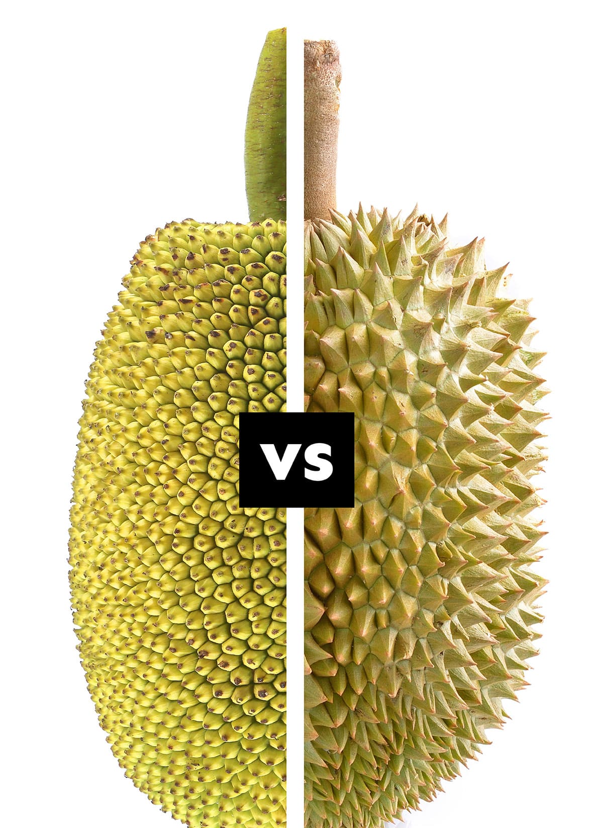 Jackfruit and durian side by side