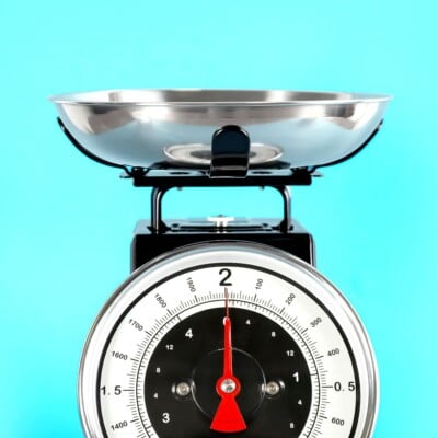 Kitchen scale on a blue background