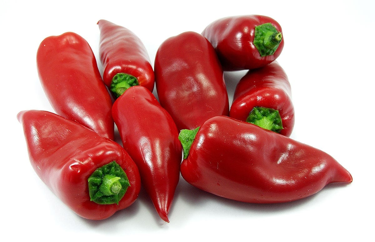 Piquillo peppers on white isolated background.