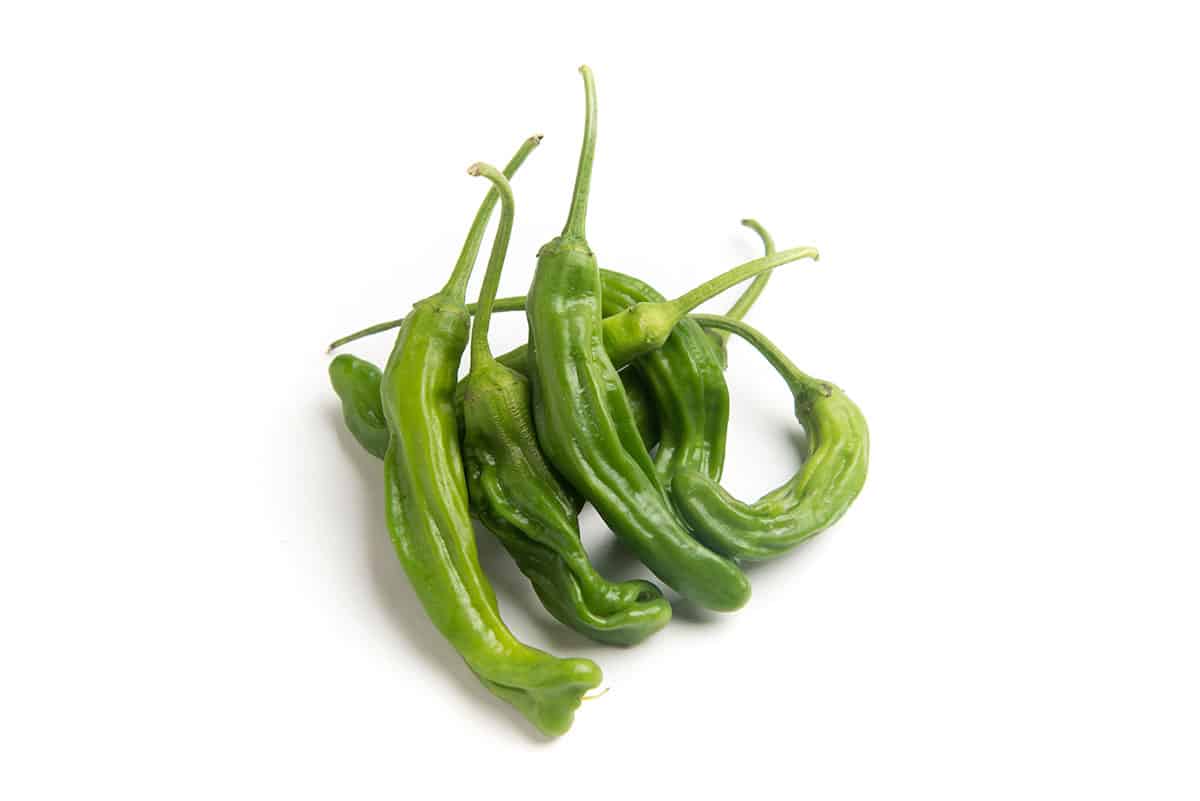 Shishito peppers on white isolated background.