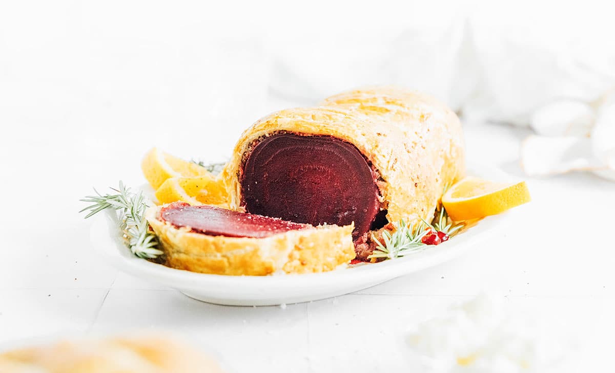 Mushroom and beet wellington With Red Vinaigrette Sauce Recipe