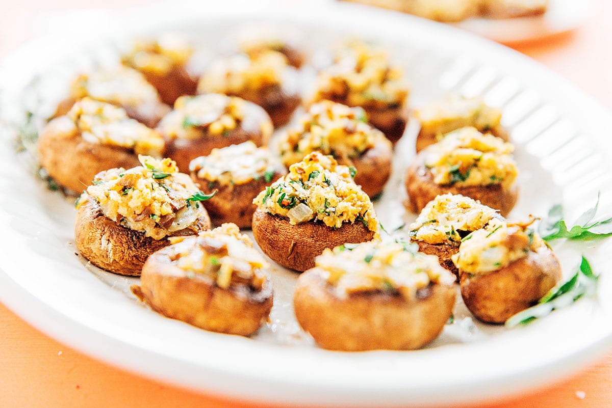 Stuffed mushrooms on a platter.