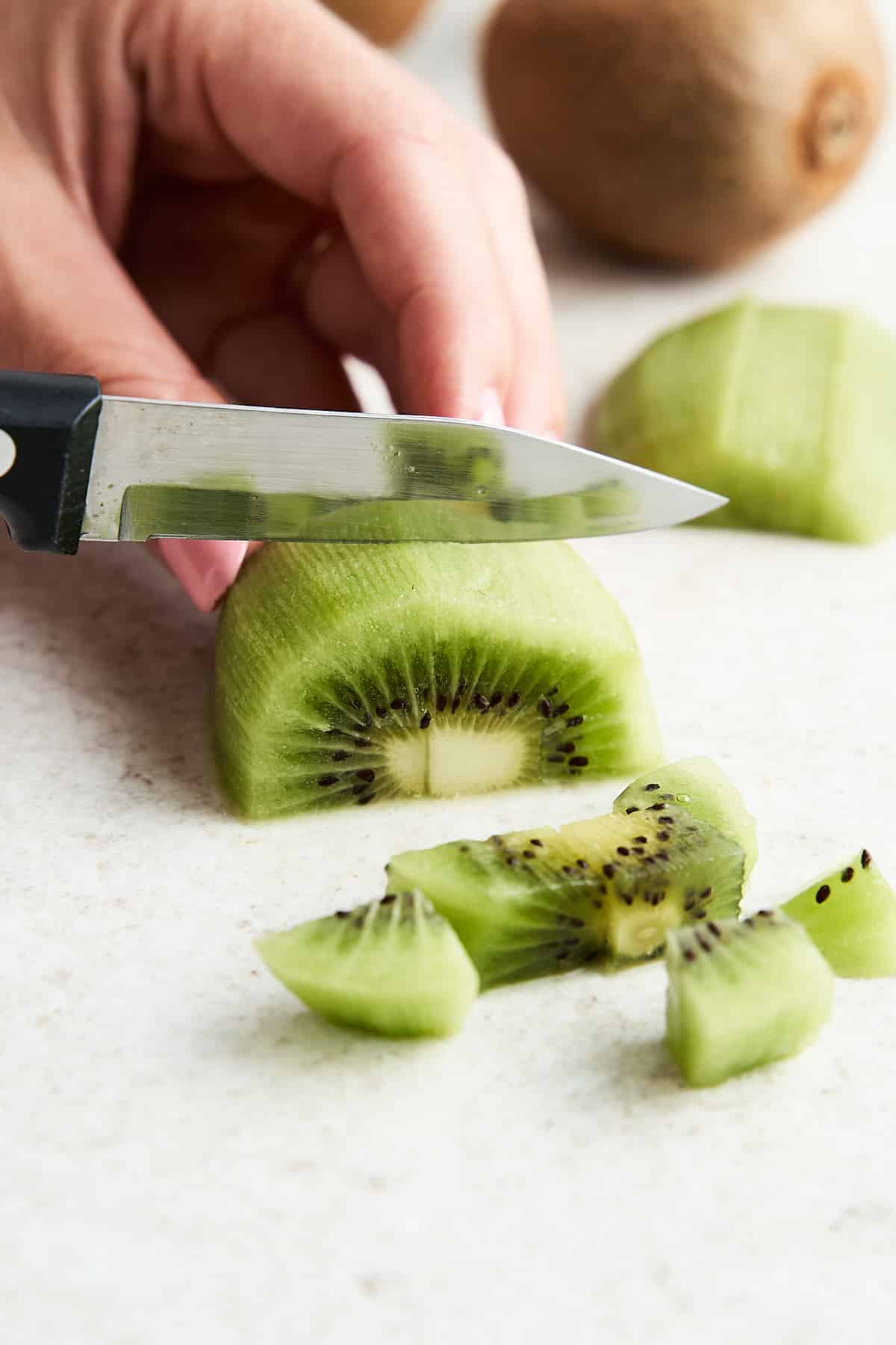 Cubing a kiwi.