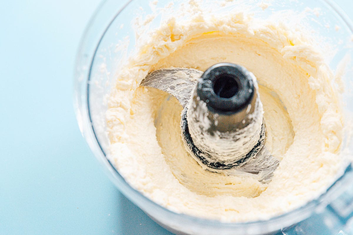 Feta and cream cheese whipped together in a food processor.