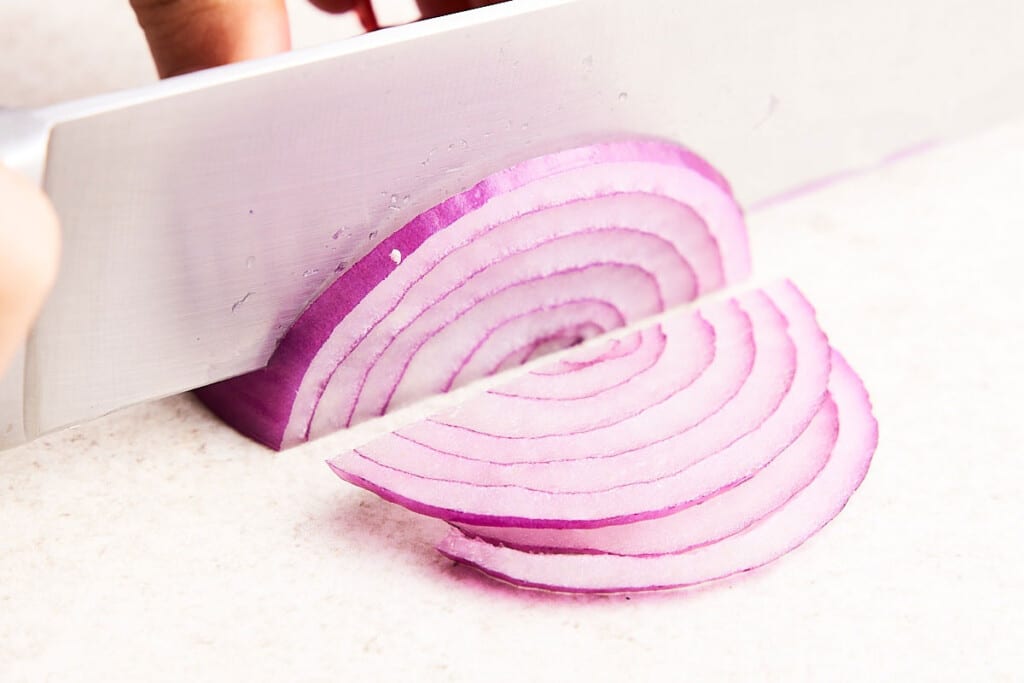 Cutting onion crosswise