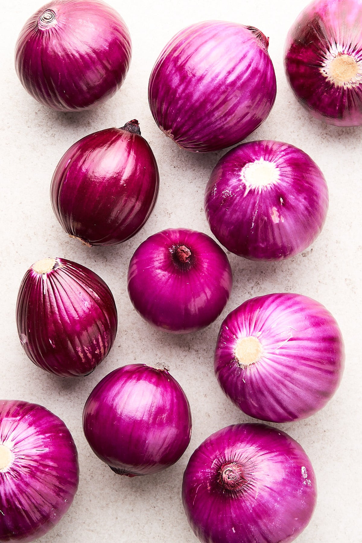 Red onions on a table.