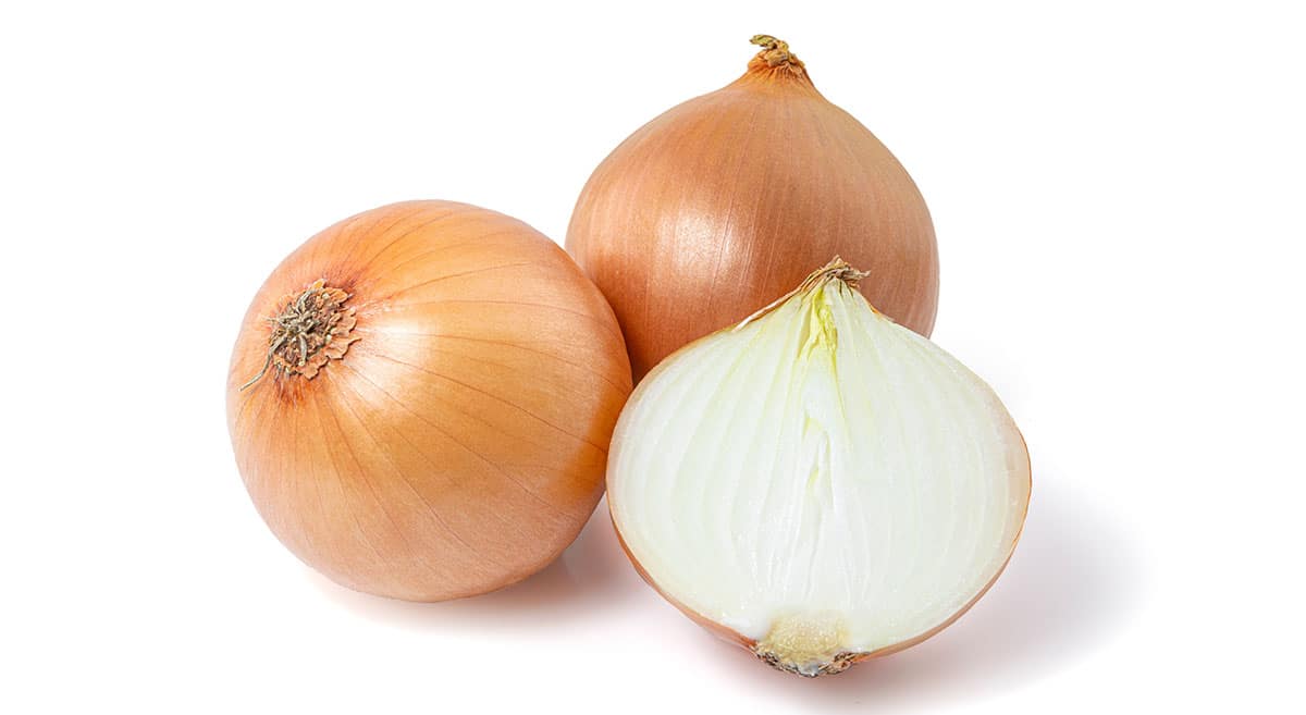 Yellow onion on a white background.