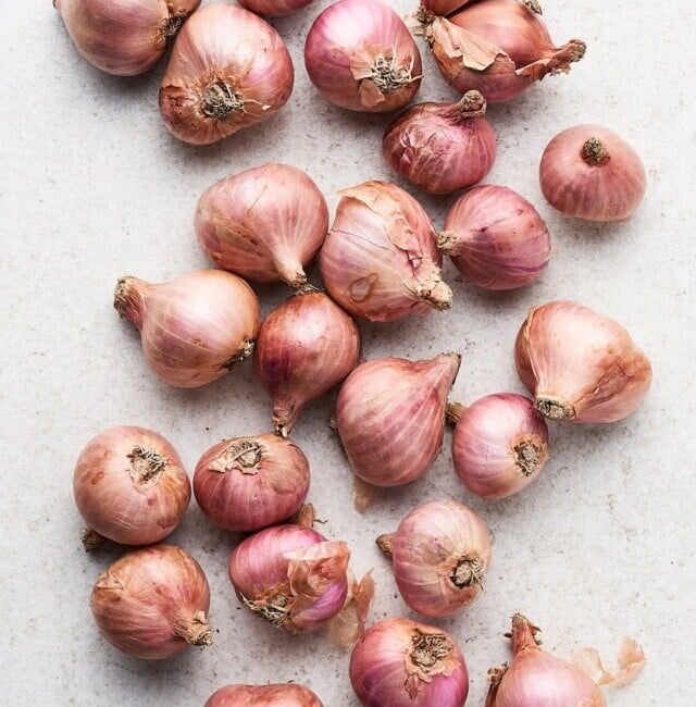 Shallots on a table.