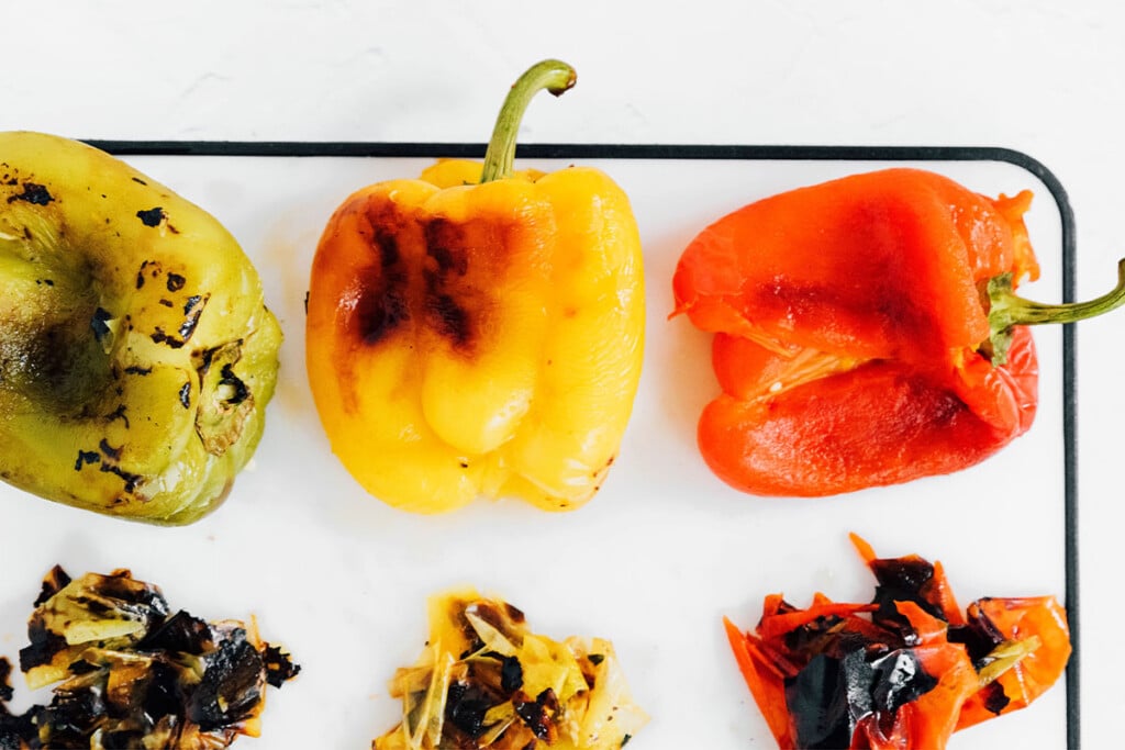 Peel: Peel the skin from each pepper (for more smoky flavor, you can leave a little skin on, if desired).