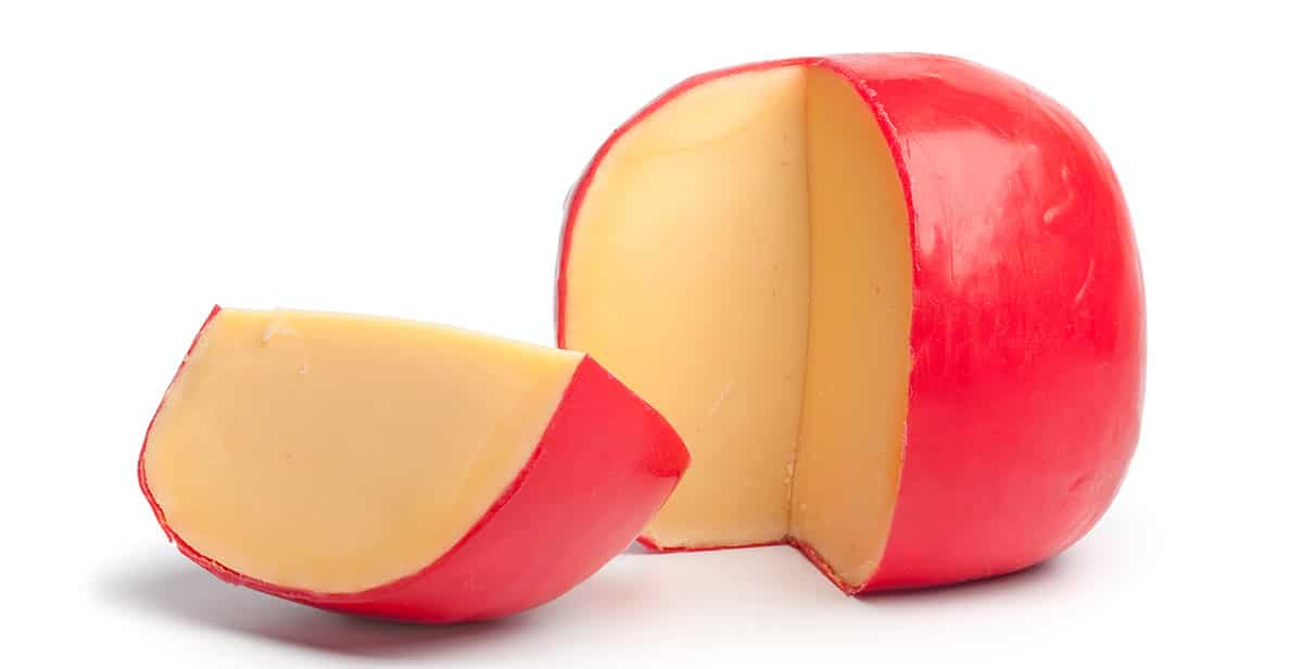 Edam cheese isolated on a white background.