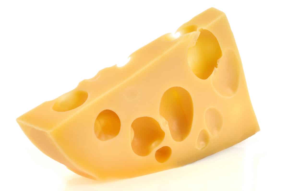 Emmental cheese isolated on a white background.