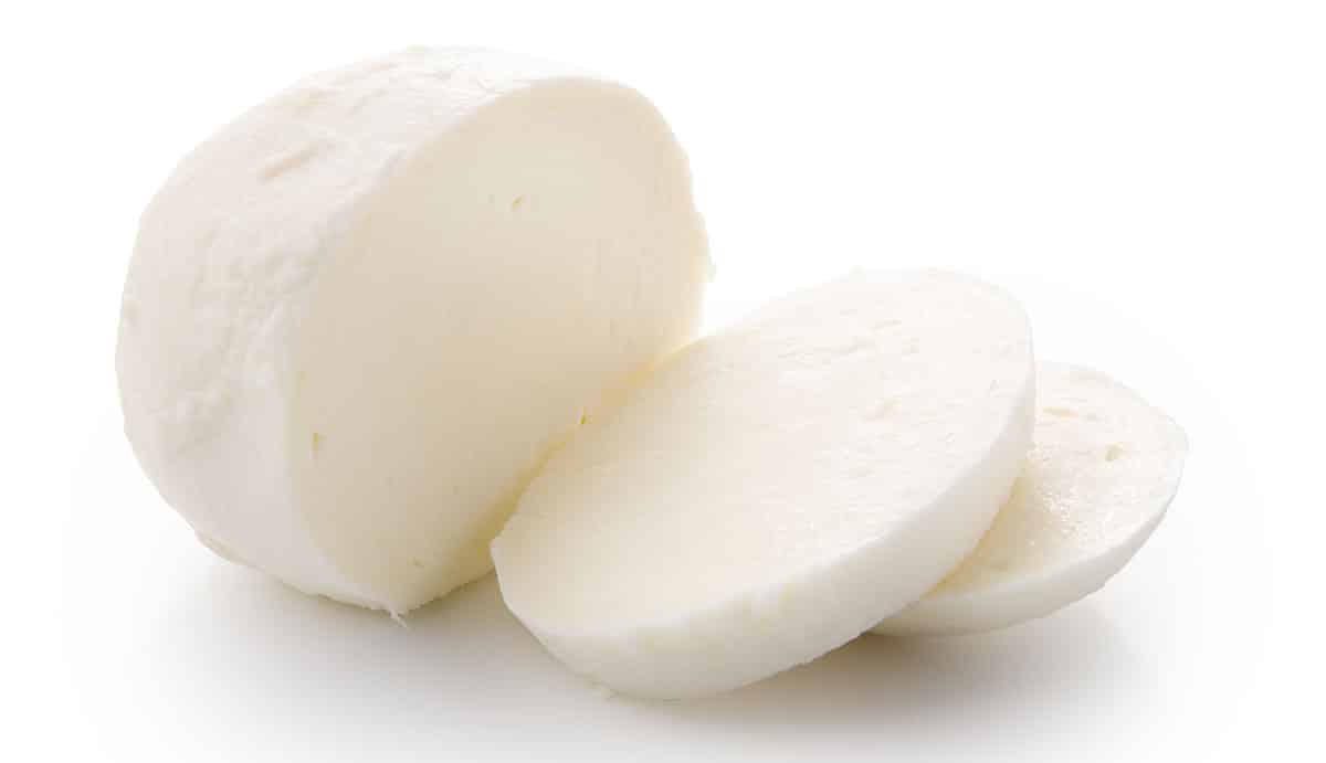Mozzarella cheese isolated on a white background.