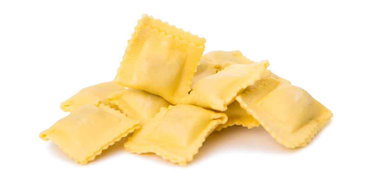 Ravioli pasta on a white background. 
