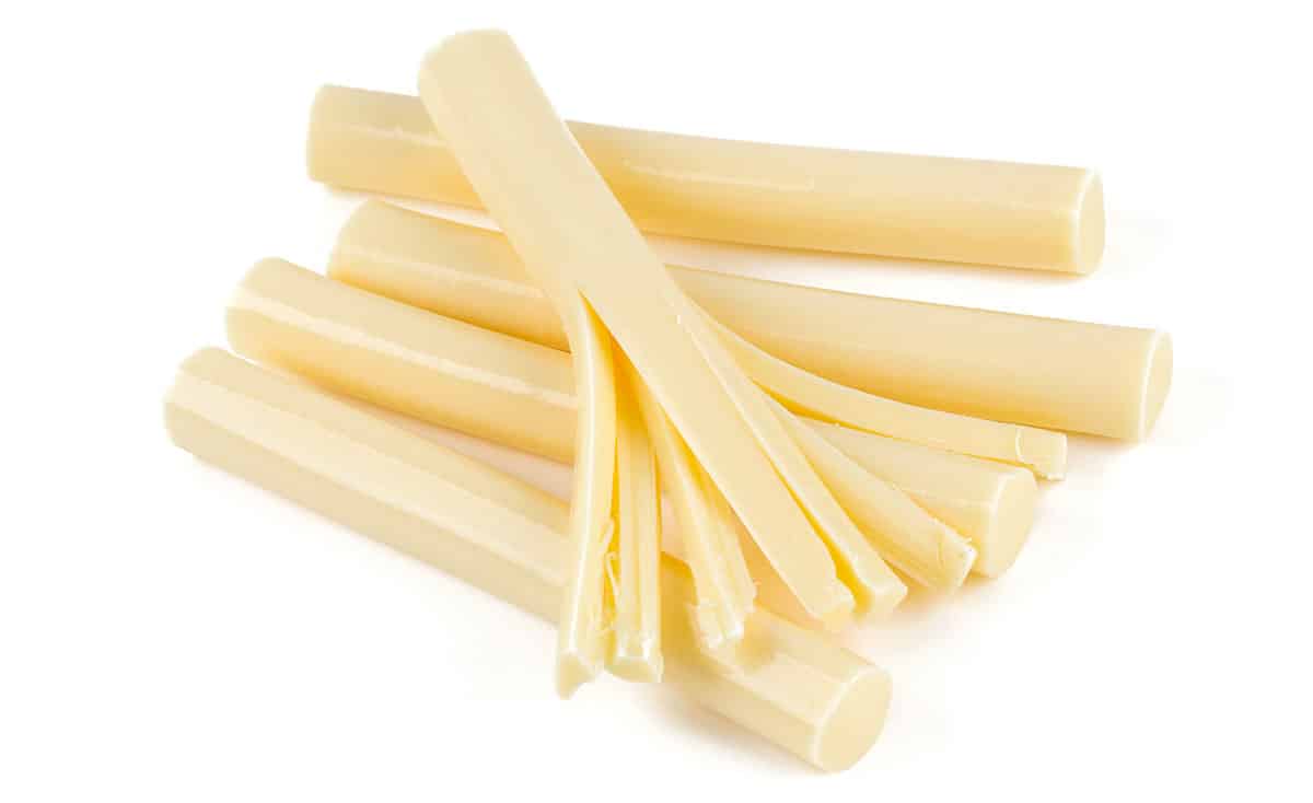 String cheese isolated on a white background.