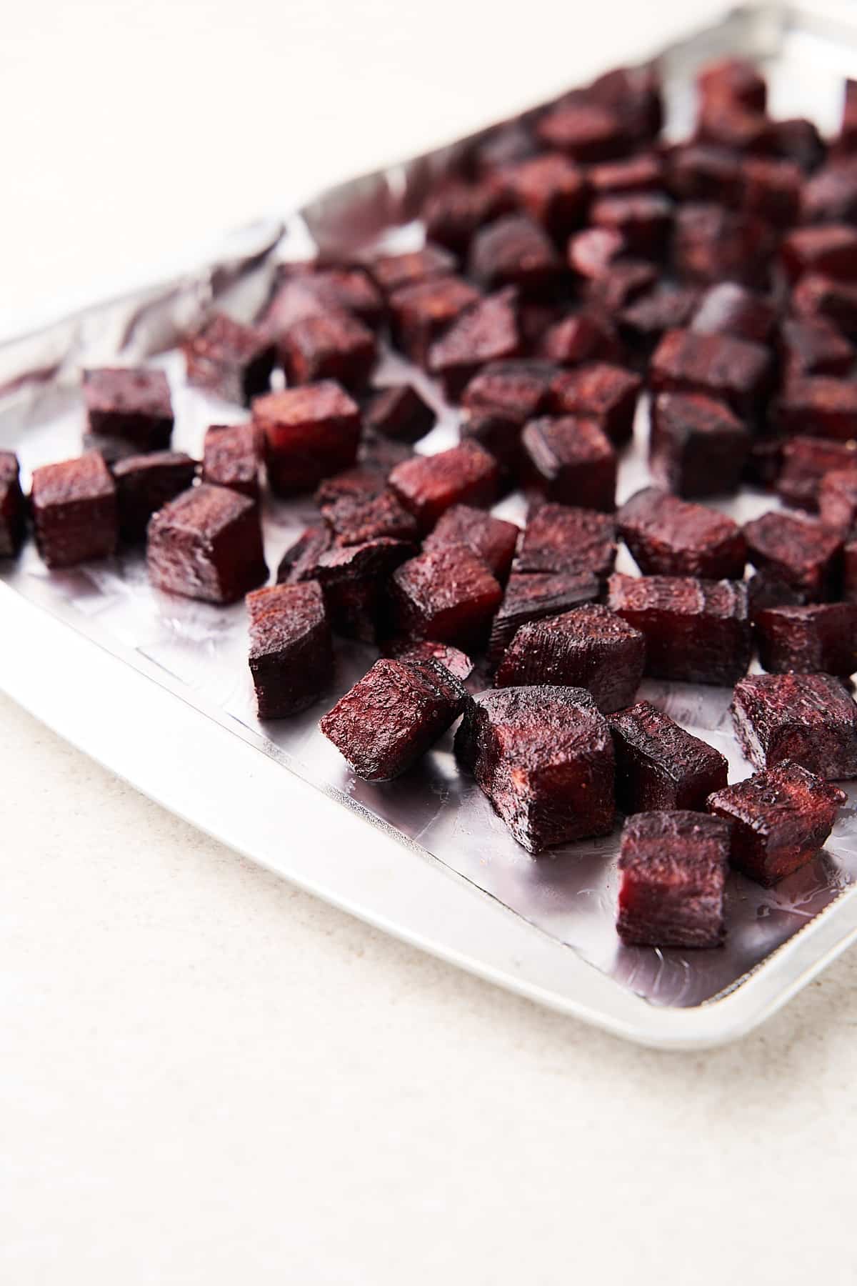 Roasted beet cubes.