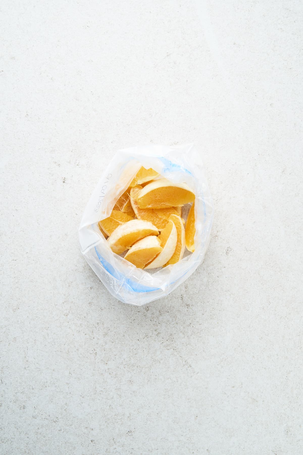 Orange slices in a plastic bag.