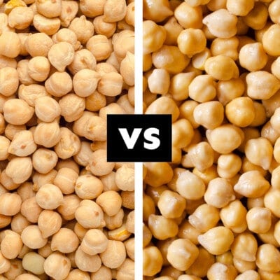 Collage that has chickpeas vs. garbanzo beans.
