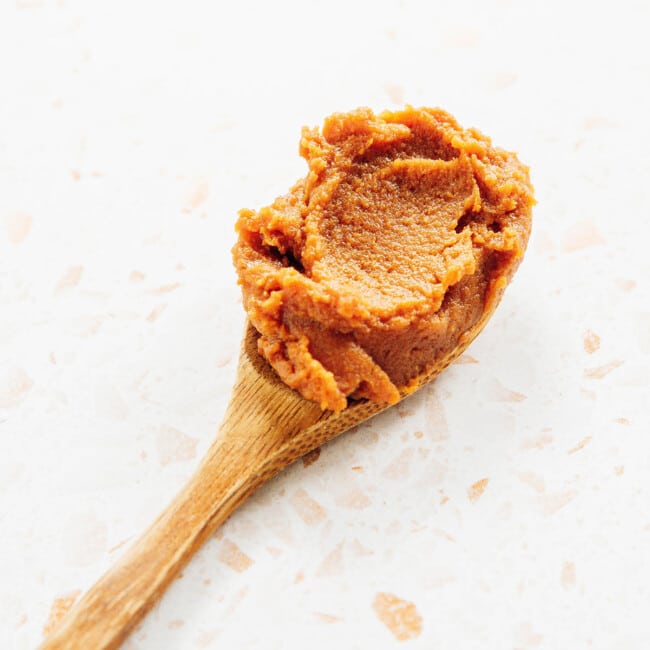 Miso paste on a spoon.