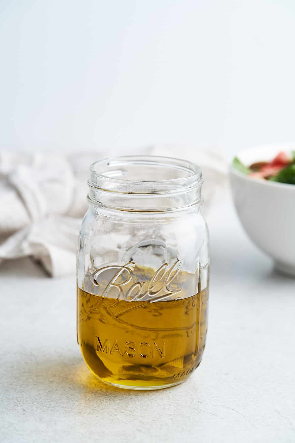 Olive oil in a mason jar.