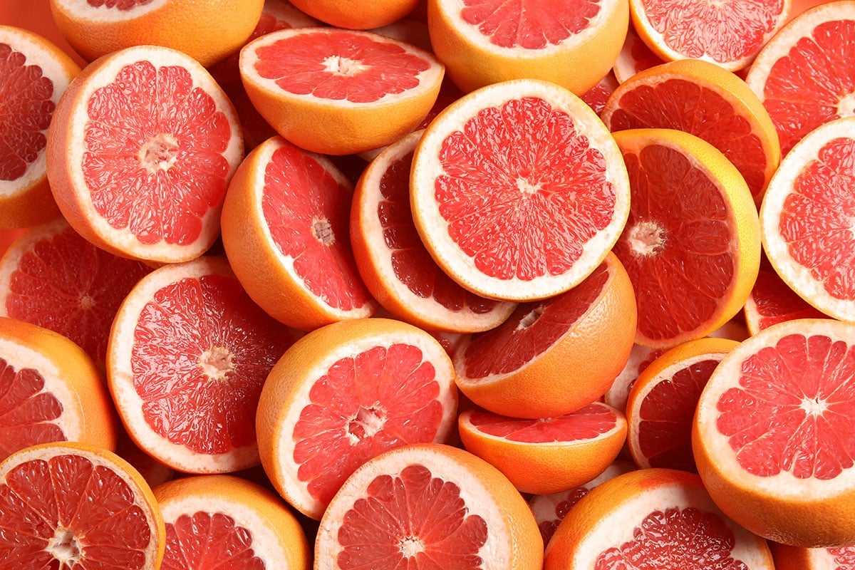Many grapefruit halves.