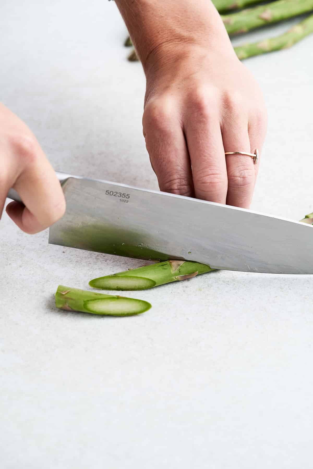 Bias cutting asparagus.