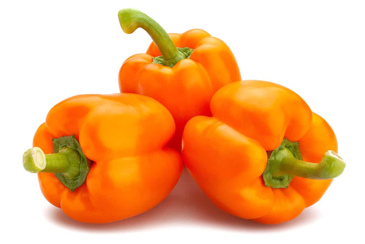 Orange bell peppers on a white background.