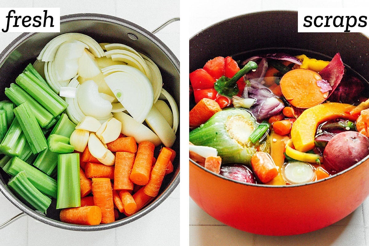 Vegetables in a pot to make broth.
