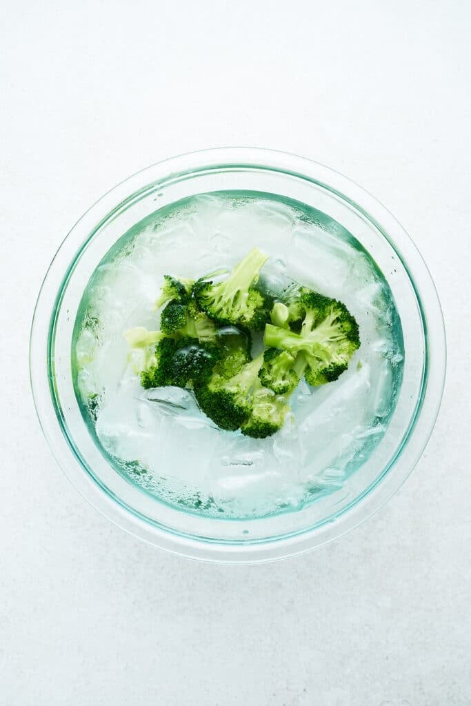 Broccoli in an ice bath.