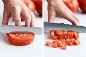 Dicing a tomato.