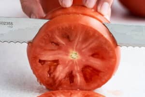 Slicing a tomato.