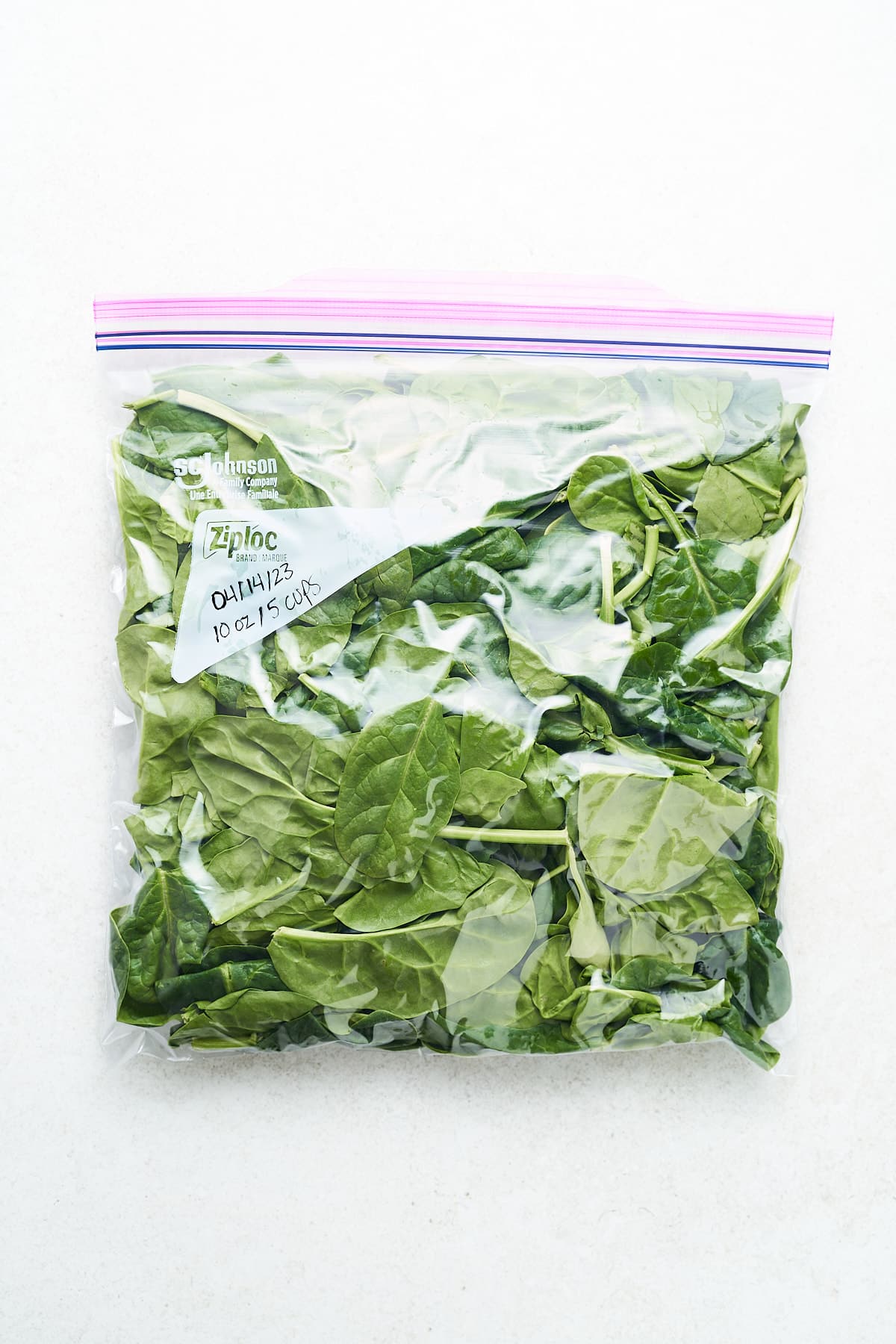 Spinach leaves in a bag.