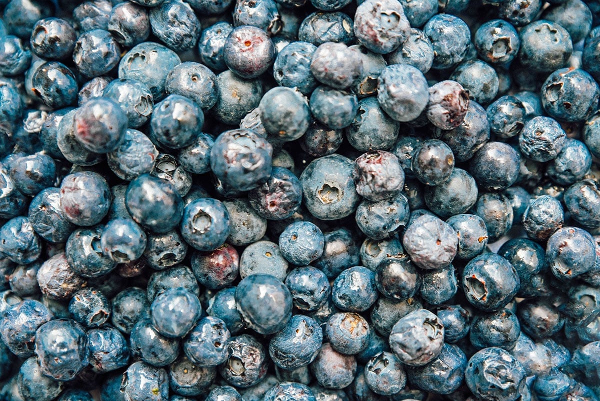 Closeup photo of blueberries.
